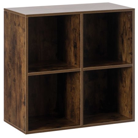 BASICWISE Modern Wooden Toy Storage Bookshelf 4 Cube Organizer Square Bookcase, Walnut QI004416.WN